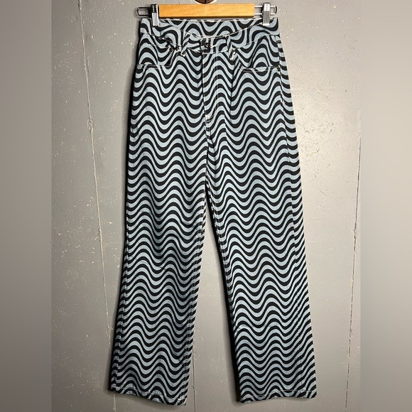 Ragged Priest Black and White Wave Dad wide leg jeans goth emo rave 26 - Picture 2 of 11